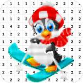 Cor bonito do pinguim pelo número - arte do pixel