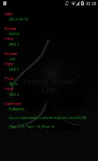 Poker Home Log Screen Shot 6