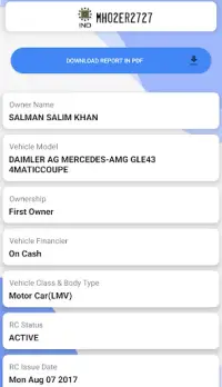 Vehicle Owner Information App Screen Shot 1
