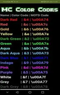 Minecraft Color Codes Screen Shot 0