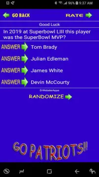 Trivia Game - Schedule for Die Hard Patriots Fans Screen Shot 2