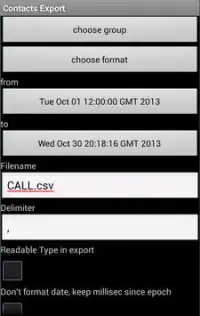 Contacts / SMS /LOG CSV Export Screen Shot 0