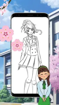 School Girls Anime Coloring Page Screen Shot 2