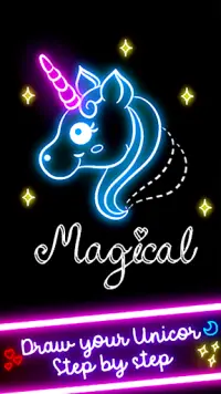 Unicorn Doodle Glow Coloring & Drawing Screen Shot 1
