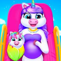 unicornio madre y recién nacido - juego de niñera
