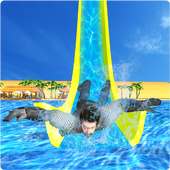 Real Super Hero Water Slide Uphill Amusement Park