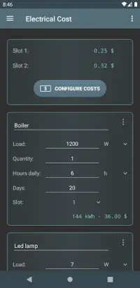 Electrical Cost Screen Shot 0