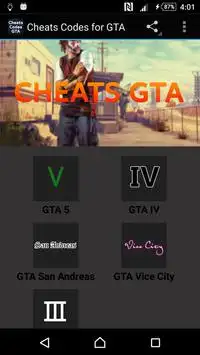 Cheats Codes for GTA Screen Shot 0