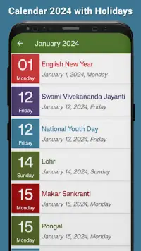 Calendar 2024 with Holidays Screen Shot 2