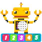 Pixel Art Robots Color By Number: Color To Relax