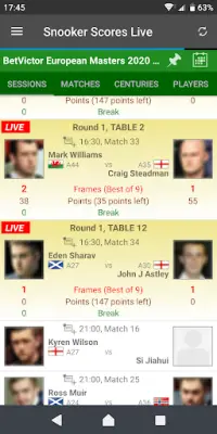 Snooker Scores Live Screen Shot 1
