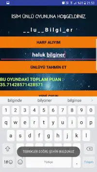 İSİM ŞEHİR-ÜNLÜ OYUNU Screen Shot 5