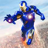 Flying Iron Robot Superhero Fighting City Rescue