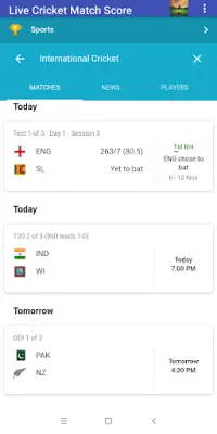 Live Cricket Match Scores Screen Shot 1